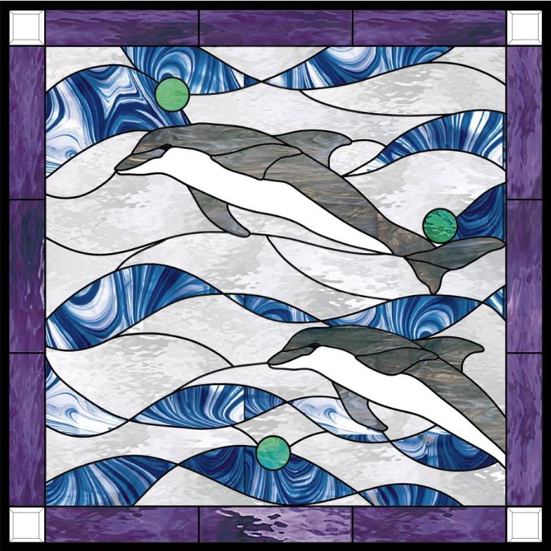 Dolphin pattern stained glass